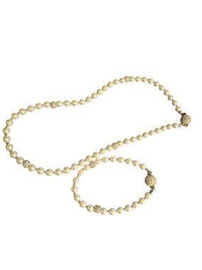 Vintage Pearl & Rhinestone Necklace And Bracelet Set With Gold-Tone Accents